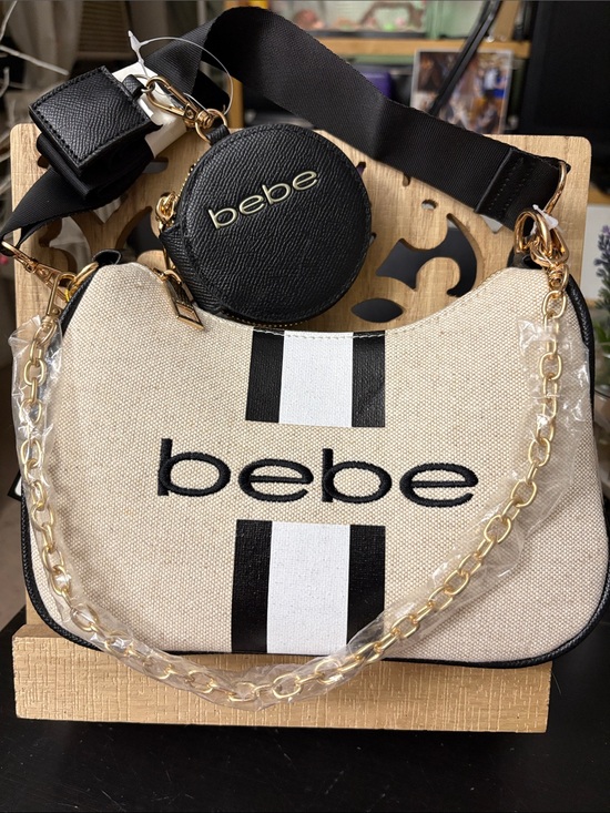 bebe Handbags - bebe Beige and Black Canvas Shoulder Bag / crossbody with Coin Pouch